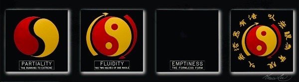 Bruce Lee's three stages: Partiality — the broken in extreme; Fluidity — see the waves of our world; Emptiness — the formless form