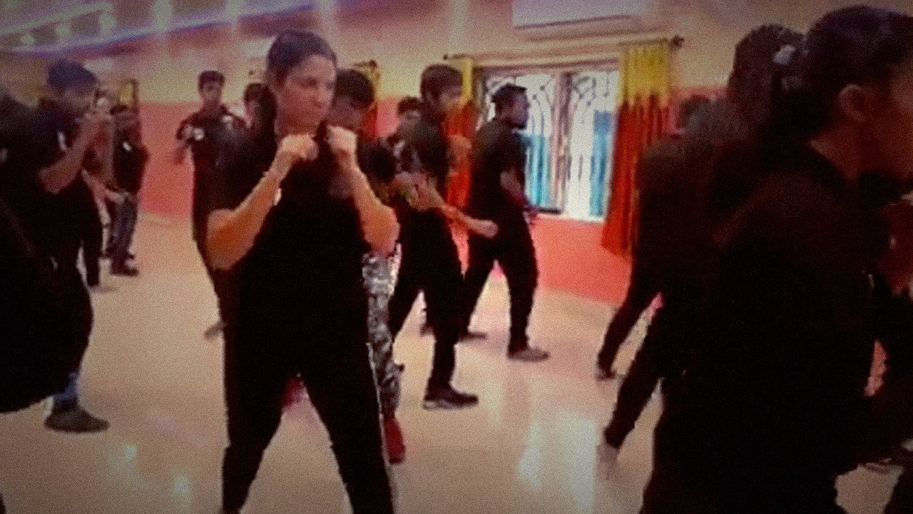 Students drilling Jeet Kune Do techniques in Kolkata